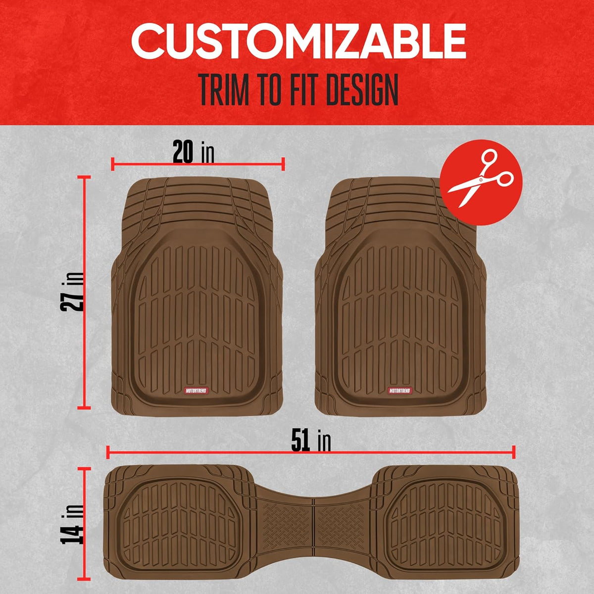 Motor Trend -2 Piece Front Car Floor Mats- Black FlexTough Contour Liners-Deep Dish Heavy Duty Rubber Floor Mats for Car SUV Truck & Van-All Weather Protection, Universal Trim to Fit