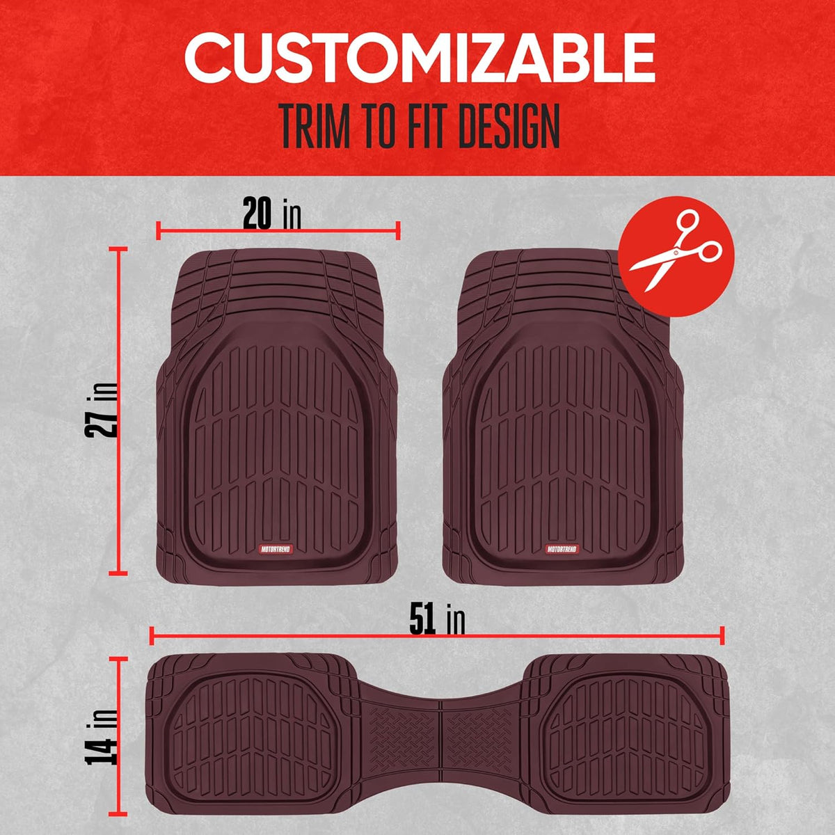 Motor Trend -2 Piece Front Car Floor Mats- Black FlexTough Contour Liners-Deep Dish Heavy Duty Rubber Floor Mats for Car SUV Truck & Van-All Weather Protection, Universal Trim to Fit