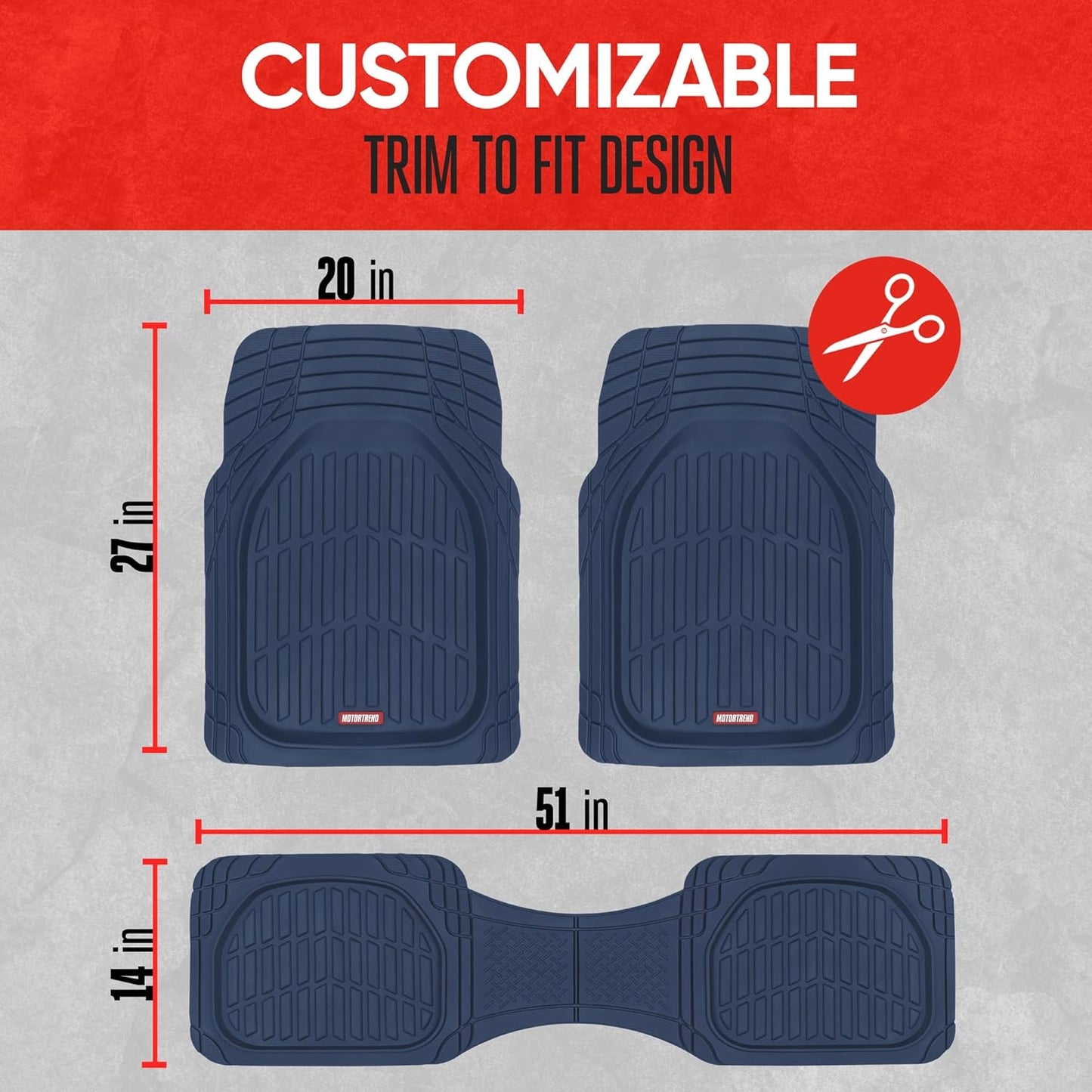 Motor Trend -2 Piece Front Car Floor Mats- Black FlexTough Contour Liners-Deep Dish Heavy Duty Rubber Floor Mats for Car SUV Truck & Van-All Weather Protection, Universal Trim to Fit