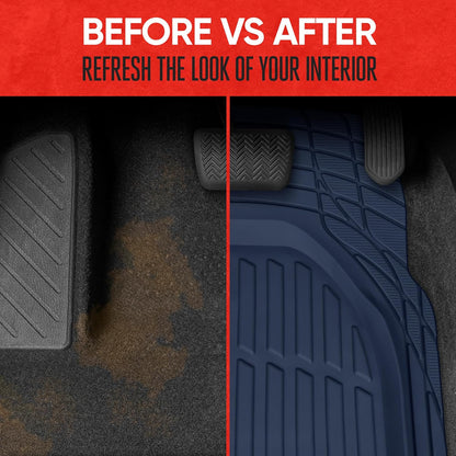 Motor Trend -2 Piece Front Car Floor Mats- Black FlexTough Contour Liners-Deep Dish Heavy Duty Rubber Floor Mats for Car SUV Truck & Van-All Weather Protection, Universal Trim to Fit