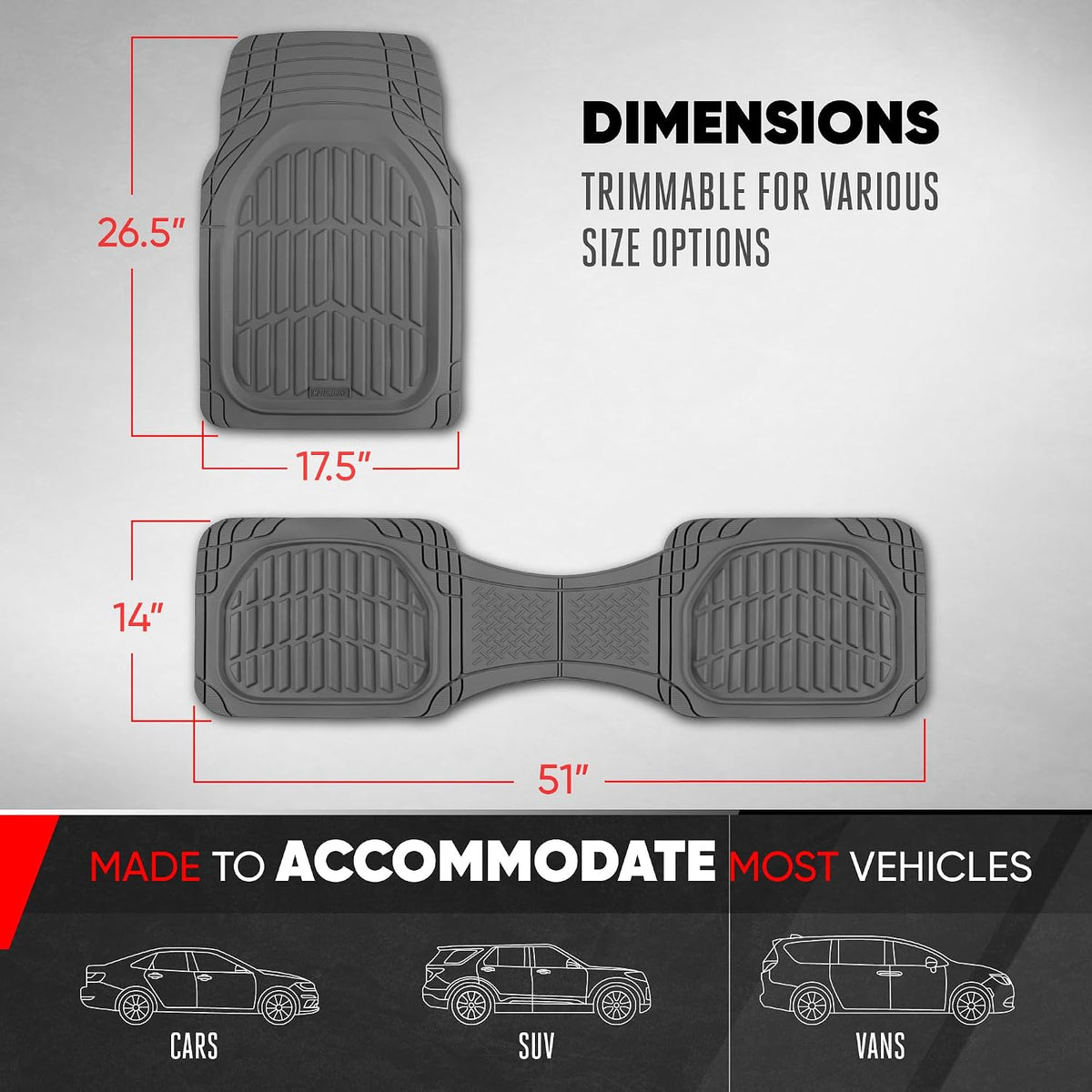 Motor Trend -2 Piece Front Car Floor Mats- Black FlexTough Contour Liners-Deep Dish Heavy Duty Rubber Floor Mats for Car SUV Truck & Van-All Weather Protection, Universal Trim to Fit