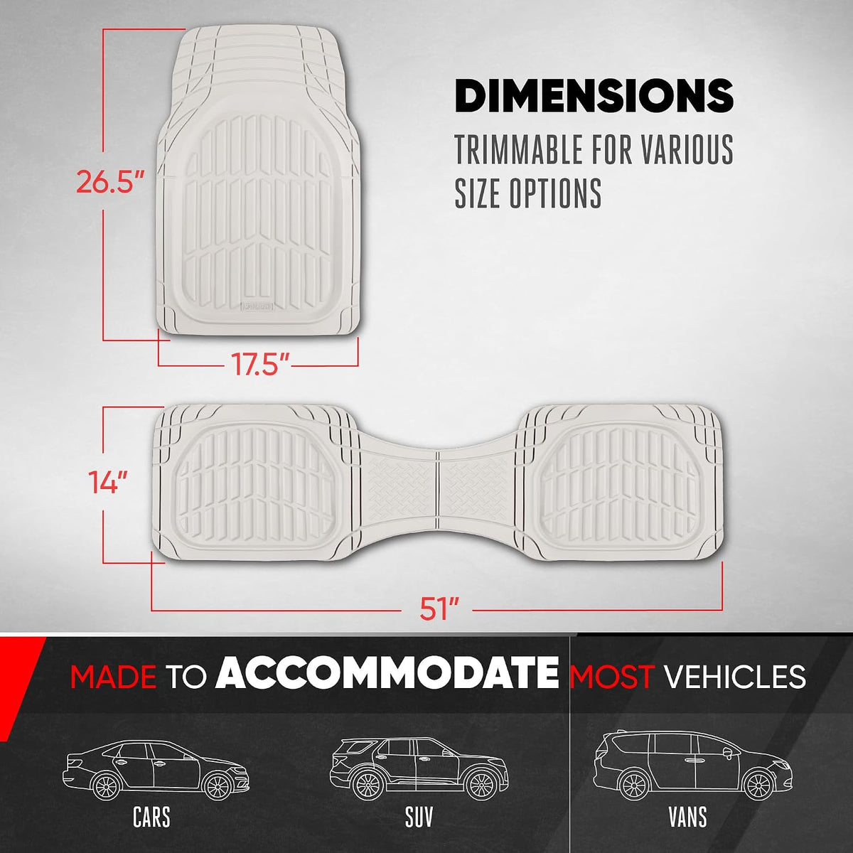 Motor Trend -2 Piece Front Car Floor Mats- Black FlexTough Contour Liners-Deep Dish Heavy Duty Rubber Floor Mats for Car SUV Truck & Van-All Weather Protection, Universal Trim to Fit